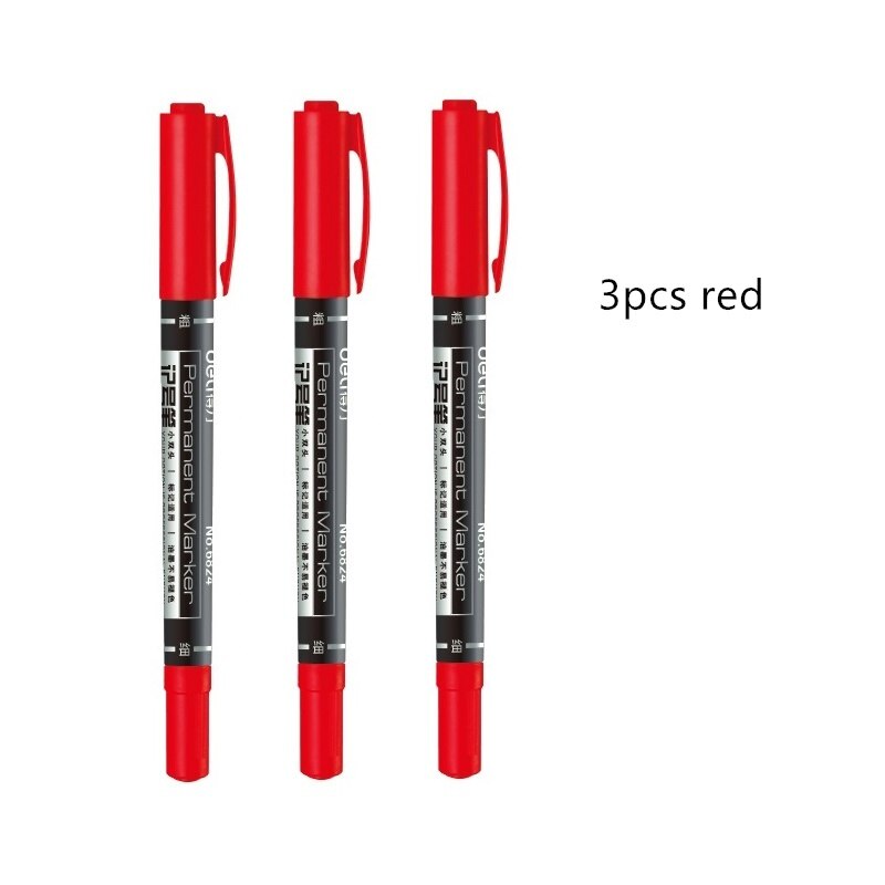 3pcs blue red black marker pen Dry fast bold & fine point pens for CD fabric wood Office School supplies F537: 3pcs Red color