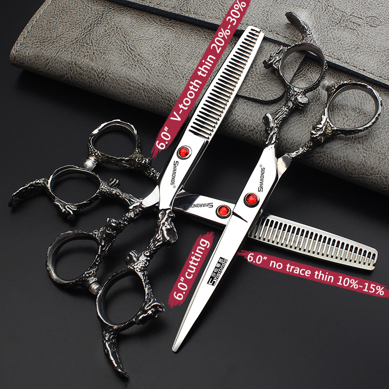 Tijeras de peluquero de 6 pulgadas y 7 pulgadas, tijeras profesionales japonesas de peluquería de acero 440C, herramientas de corte de adelgazamiento de cabello negro puro: Amarillo claro