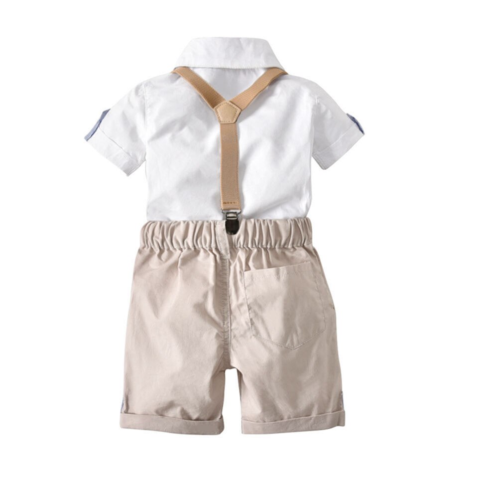 Baby Kleding Set Baby Bruiloft Gentleman Outfit Jongens Verjaardagsfeestje Jarretel Boog Party Suits Korte Mouw Tops + Shorts 2 stuks