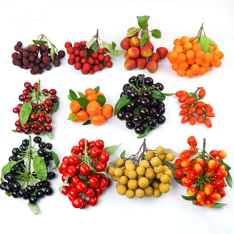 Artificial Decorations Fruits Simulation Litchi Longan Bayberry Orange String Tomatoes Model Party Decoration Miniatures Props