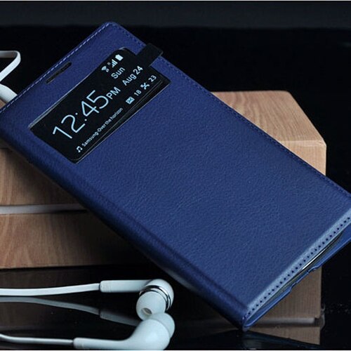 Slim View Shell Auto Sleep Wake up Function Flip Leather Case Shockproof Bag Back Cover Mask For Samsung Galaxy S4 I9500 I9505: Dark Blue