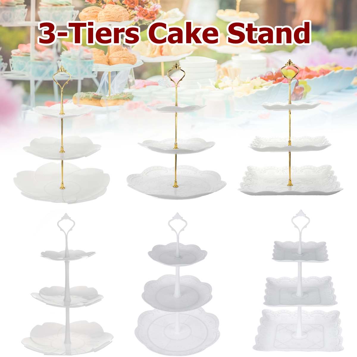 3 Tier Taart Staan Afternoon Thee Bruiloft Platen Party Servies Bakvormen Plastic Lade Display Rack Cake Decorating Gereedschap