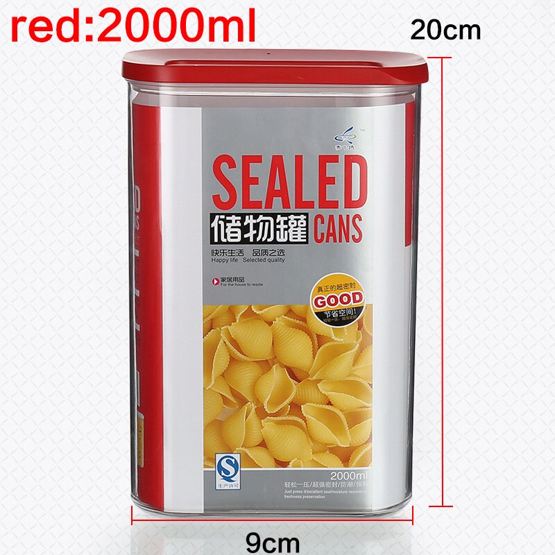 0.45L 1.0L 1.5L 2.0L square transparent plastic food storage tank kitchen storage container Sunroof sealed cans: red 2000ml