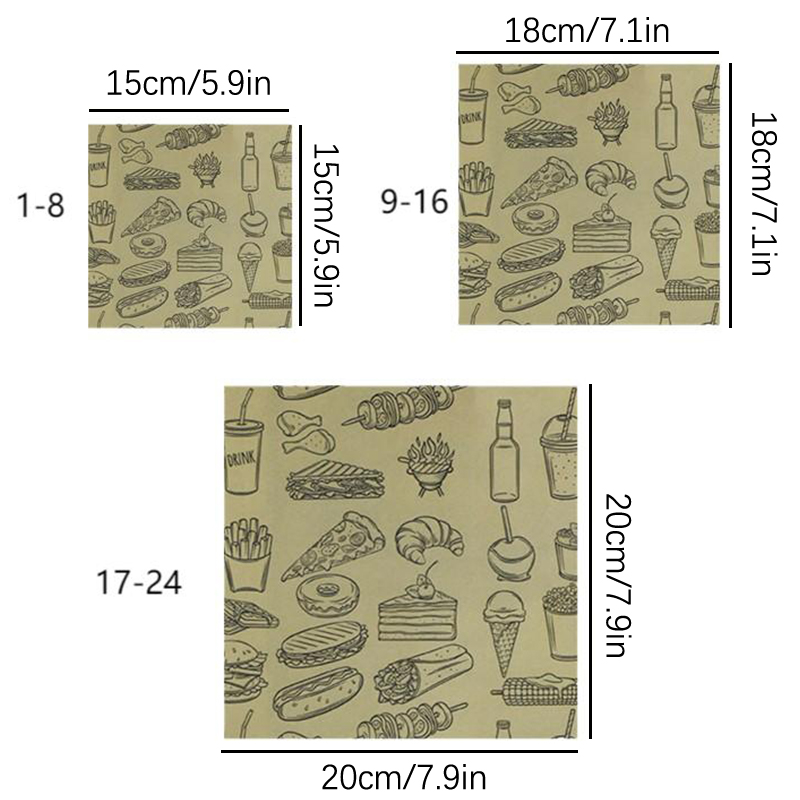 Absorberende Papir til matte - 50 Stk - burger, Pommes Frites & baking