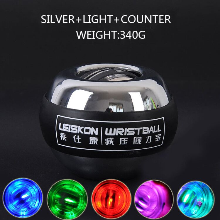 LED Gyroscopic Powerball Autostart Range Gyro Power Wrist Ball With Counter Arm Hand Muscle Force Trainer Fitness Equipment: Silver five  lights