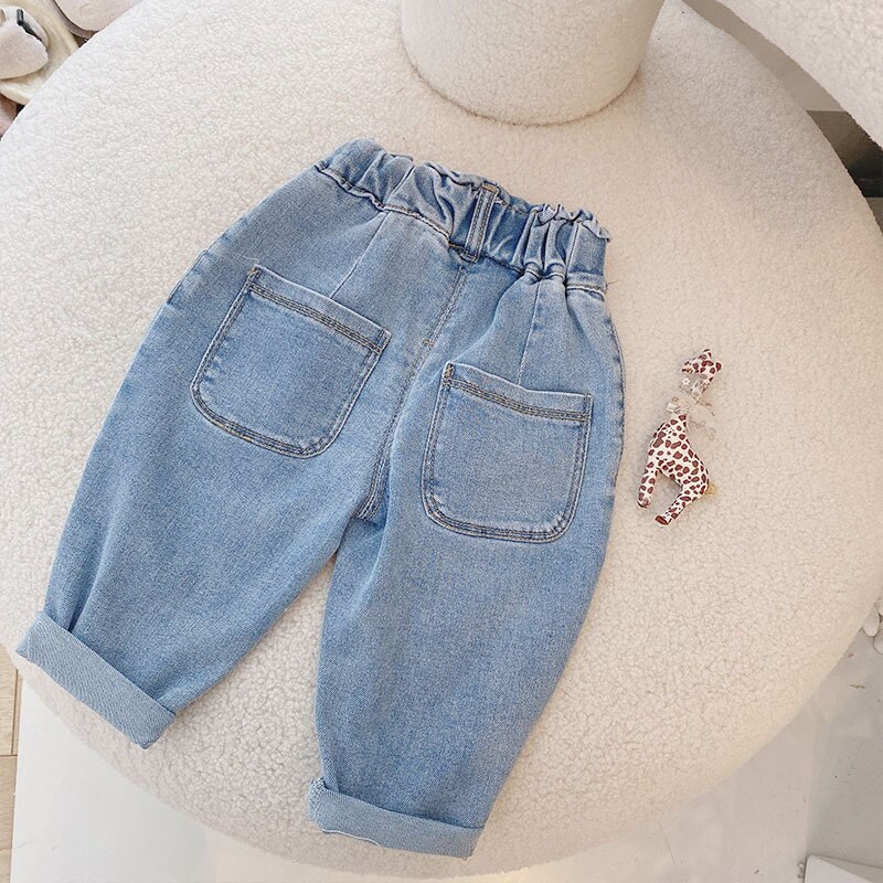 Spring Children‘s Denim Jeans Kids Harem Pants Cute Girls Casual Loose Trousers