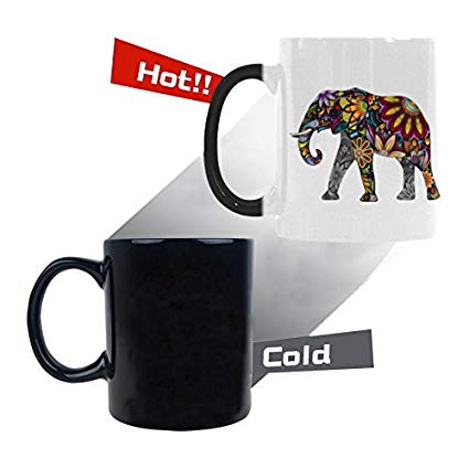 Het Silhouet van Vrolijke Bloem Olifant Warmtegevoelige Mok Kleur Veranderende Mok Morphing Koffie Mok Thee Cup Grappig, 11 oz: Default Title