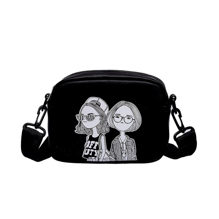 Kvinder tegneserie tryk små firkantede vilde skuldertasker personlighed pu læder messenger taske kvindelige crossbody tasker: -en