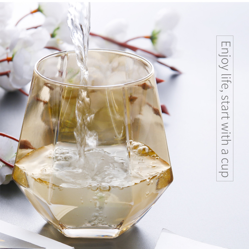Geometri sekskant whiskyglass diamant kopp krystallglass gylden kant gjennomsiktig kaffe melk te kopp hjem bar elementer utstyr