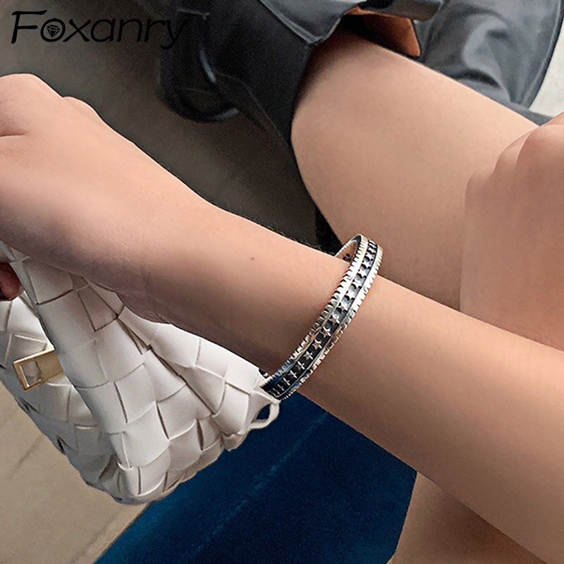 Foxanry Vintage Handgemaakte 925 Stempel Sterren Armbanden &amp; Armband Voor Vrouwen Mode Thai Zilveren Verjaardagsfeestje Sieraden
