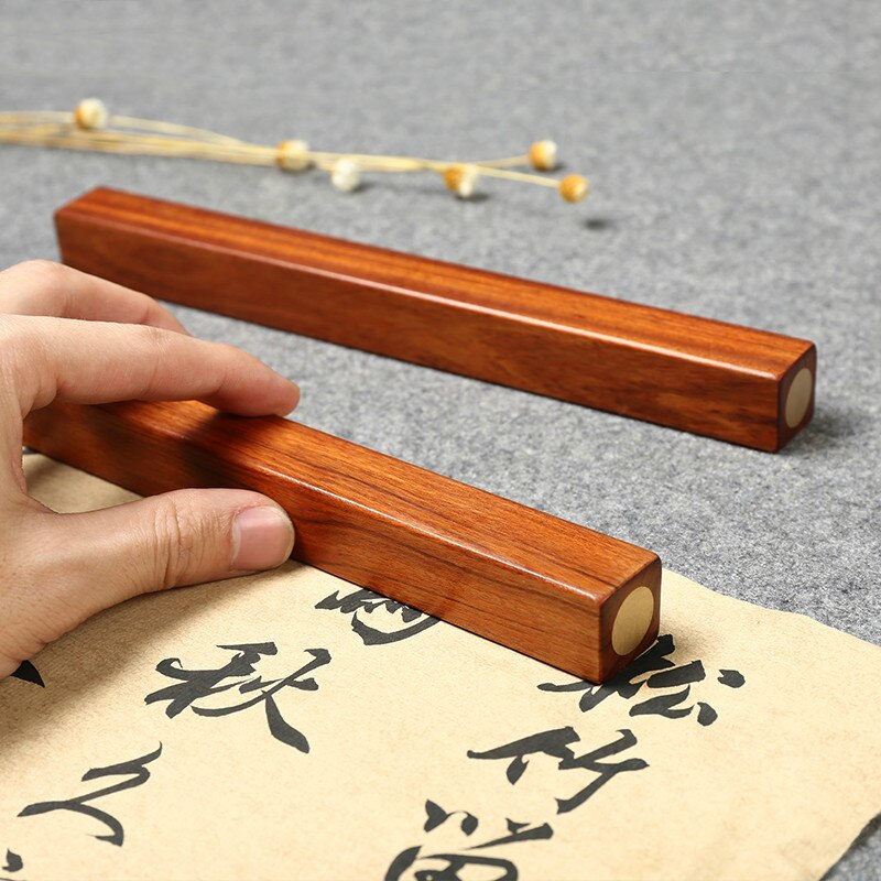 Solid Wood Paperweights Chinese Brush Calligraphy Painting Paperweights Student Tradtional Simple Red Sandalwood Paperweight: without box