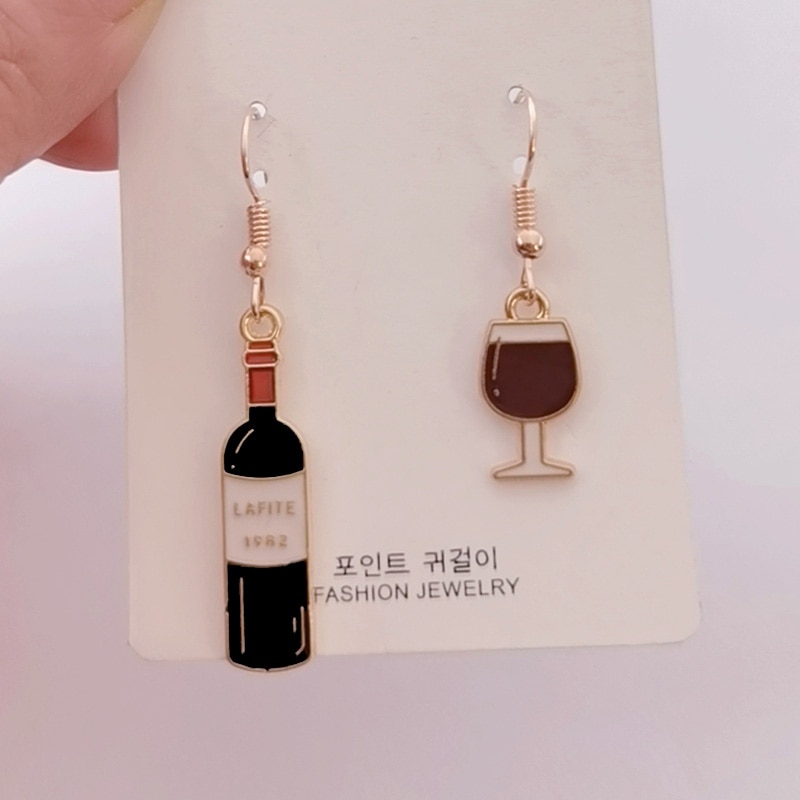 Creatieve Golden Enamel Mini Oorbellen, Rode Wijn Oorbellen, Wijn Glas Oorbellen, Miniatuur Voedsel Oorbellen, sieraden Voor Wijn Liefhebbers