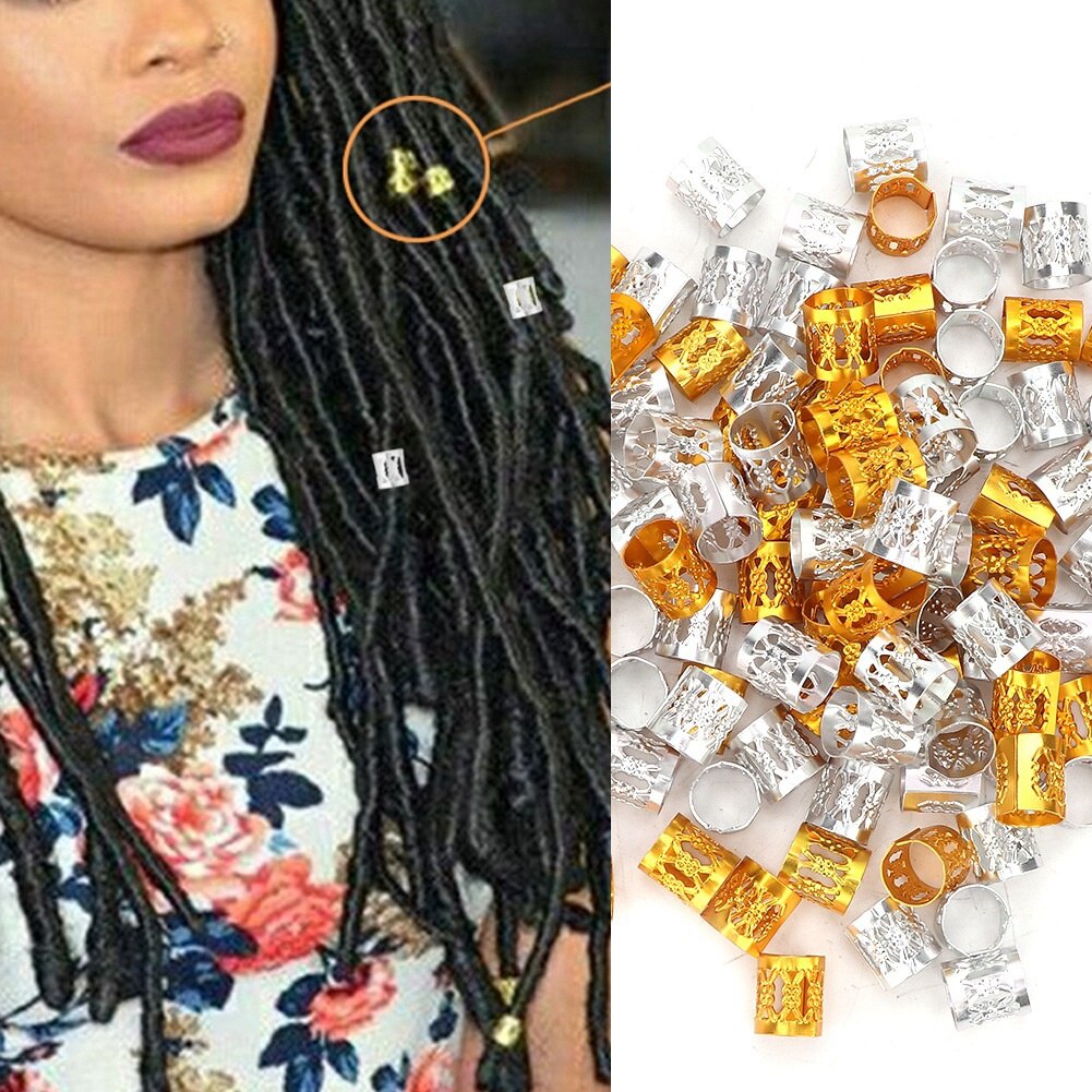 100Pcs Zilveren Gouden Haar Kralen Voor Dreadlocks Vlecht Kralen Ringen Manchetten Haar Decoratie Accessoires