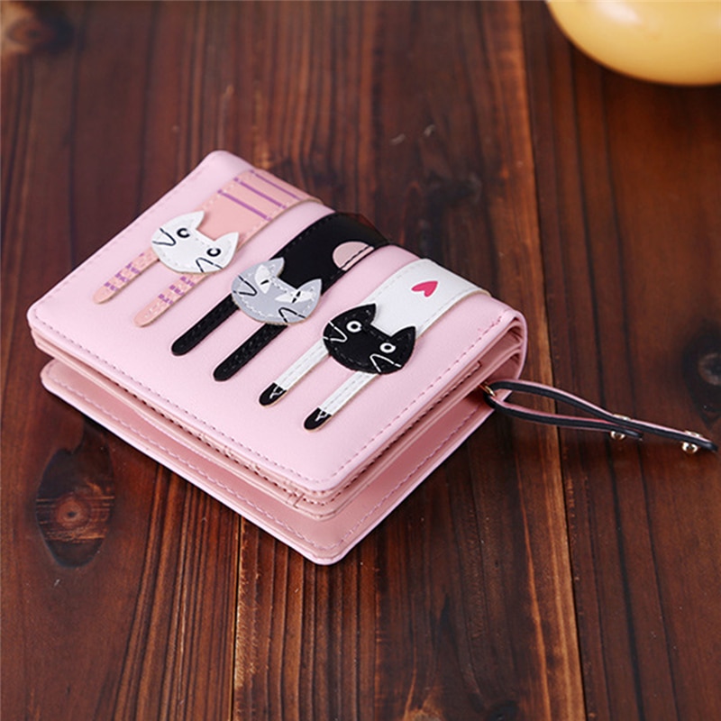 Mærke luksus kvinder lyserød lille funktionel kort tegnebog piger dejlige tegneserie kat pung møntkortholder