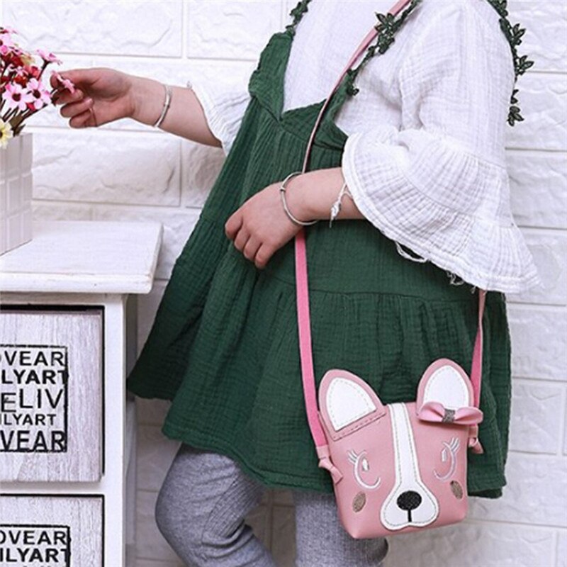 Women Bag Hit Color Handbags PU Leather Sweet Ladycartoon Cute Little Dog Pack Shoulder Female Bag