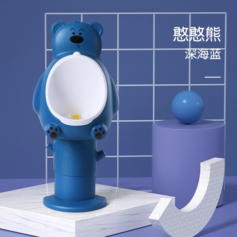 Baby justerbar højde dreng potte toilet træning børn stå lodret urinal tisse toilet tegneserie bjørn vægmonteret krog urinal: Marine blå