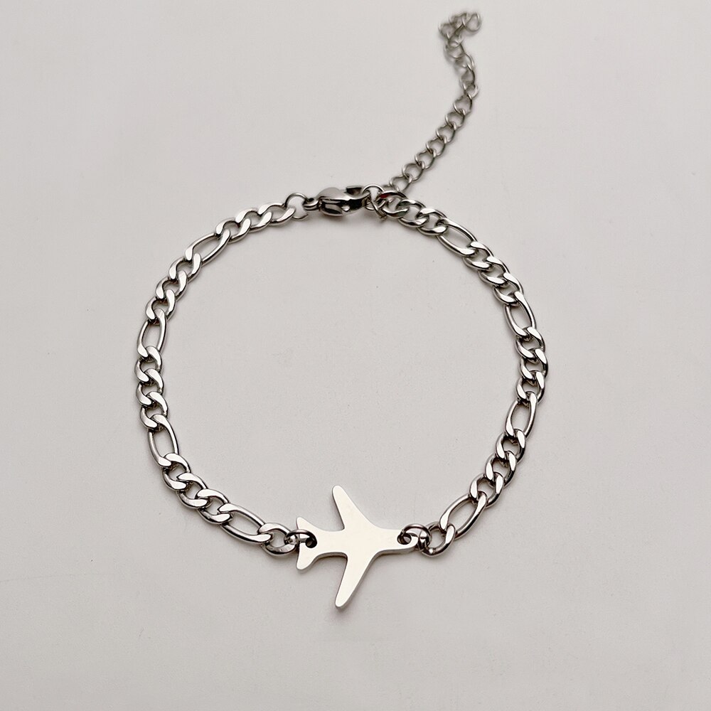 Sevenlv-abalorio de avión dorado de acero inoxidable para hombre y mujer, pulsera Vintage con doble agujero, colgante de avión, de joyería: steel for women