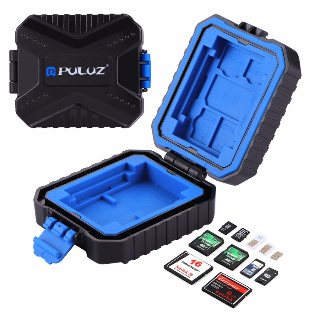 PULUZ Memory Card Case 11 Slots Waterproof Protector Storage Box for 2CF+2XQD+2SD+1SIM+1M-SIM+1N-SIM+2TF/MSD