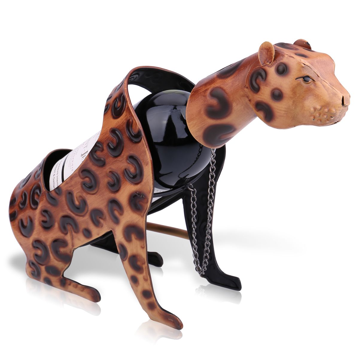 Järnkonst leopard vinflaskhållare metall vinförvaringshylla praktisk skulptur prydnad heminredning inredning hantverk