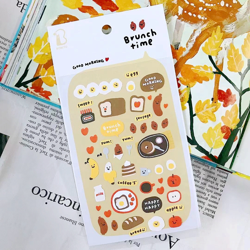 Brunch tid söta koreanska klistermärken scrapbooking tillbehör journalföring collage material bröd baka telefon dagbok dekoration