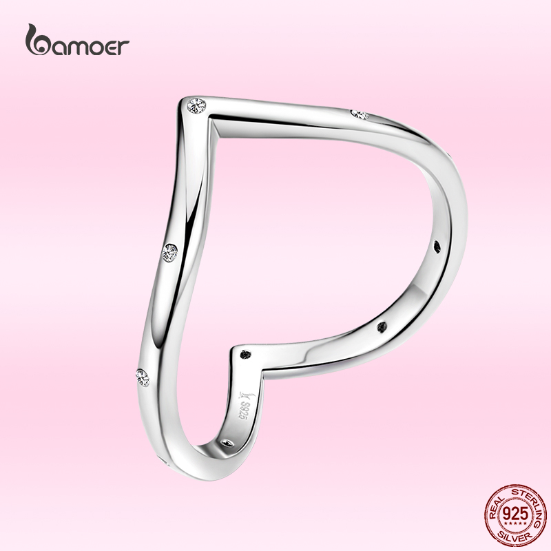 Bamoer GXR622 925 Sterling Silber Herz bilden Liebe Ring für Frauen Jahrestag Hochzeit Versprechen Sommer Silber Schmuck Größe 6 7 8