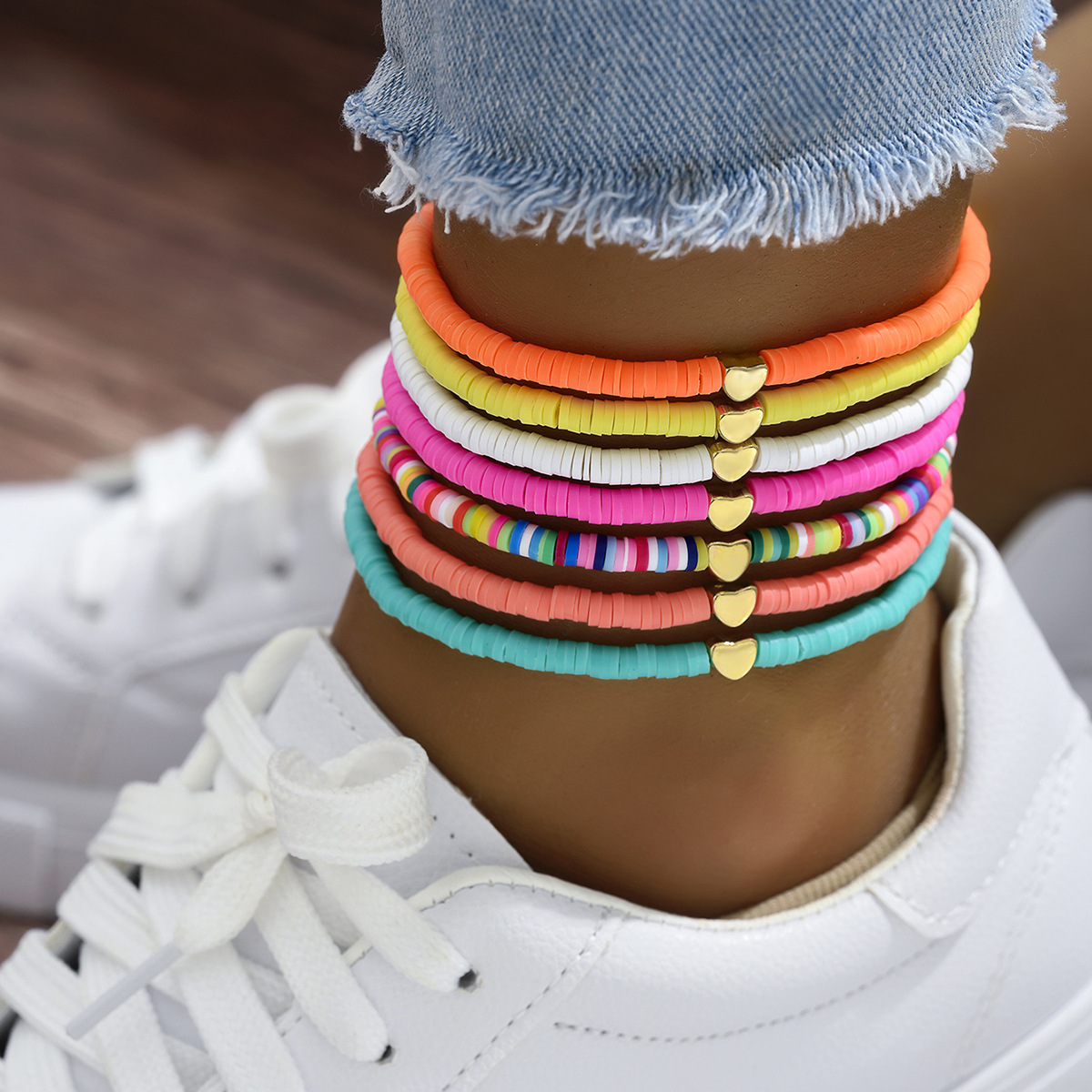 7Pcs Colorful Stackable Anklet Set For Women Heart... – Grandado