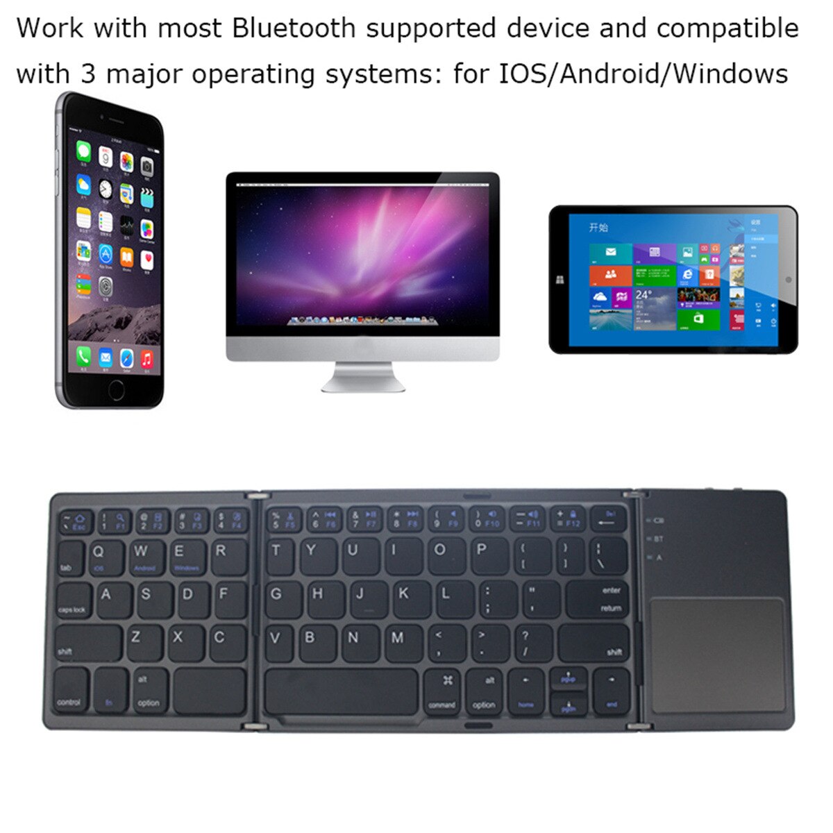 Tri-fold Wireless Bluetooth Keyboard for Iphone Mobile Phone Ipad Macbook Ultra-thin Portable Keyboards with Mouse Touch Pad