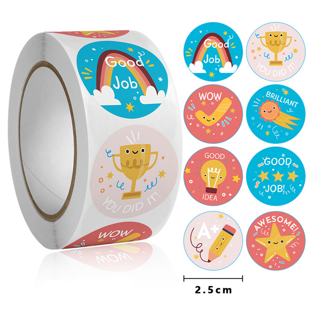 50-500Pcs Round English Cartoon Animal Stickers Teacher Reward Students Stickers Self-adhesive Stationery Stickers: WHITE