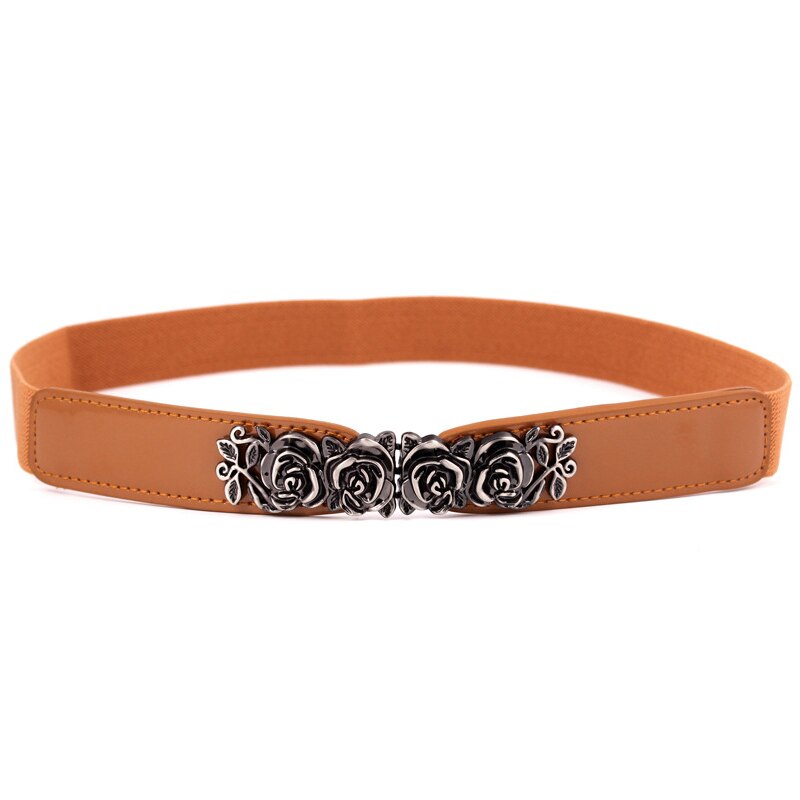 Elastic Nylon Ladies Belt for Dress Rose Flower Buckle Women Waist Belt for Coat Black White Red Female Corset Belt Strap