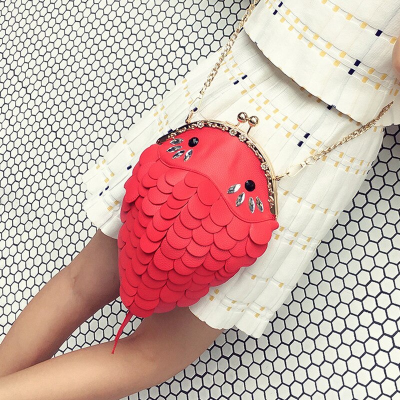 Sj dames leren schoudertassen ketting messenger bag italië handwerk cartoon 3d goudvis schubben map trend single