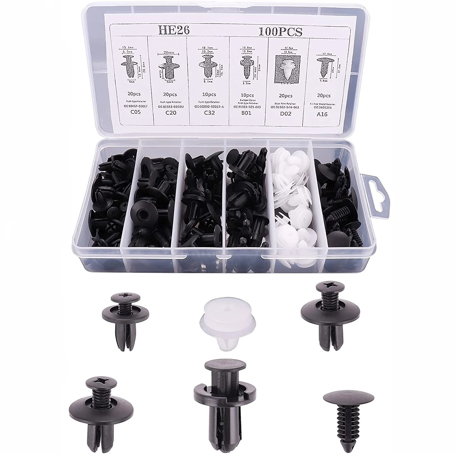 100 Uds. Clip de sujeción automático mixto, pasador de retenedor de empuje para carrocería de coche, remache, parachoques, Panel embellecedor de puerta, Kit de sujetador, accesorios para coche