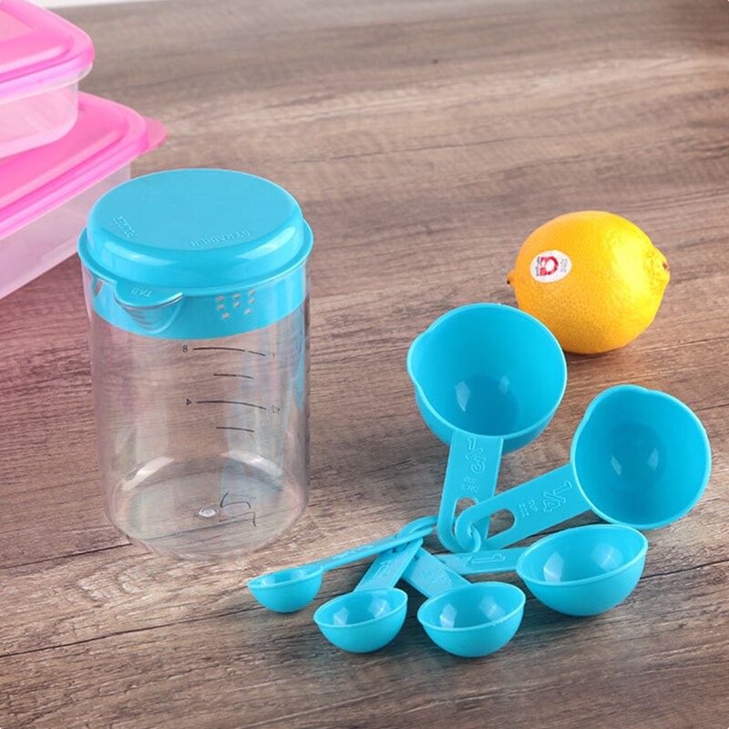 7 unids/set de plástico tazas de medir de medición cucharas utensilios medidores de cocina té y café en cucharas de cocina conjunto de herramientas para hornear: 8.5x13.2cmblue