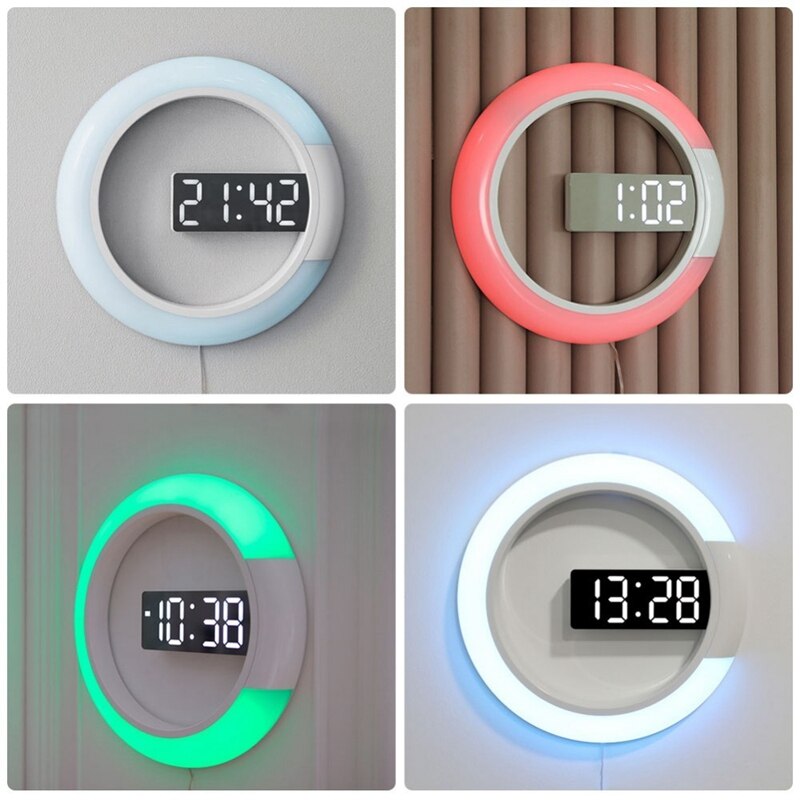 Led Mirror Hollow Wall Clocks Home Decor Multi-Fun... – Grandado