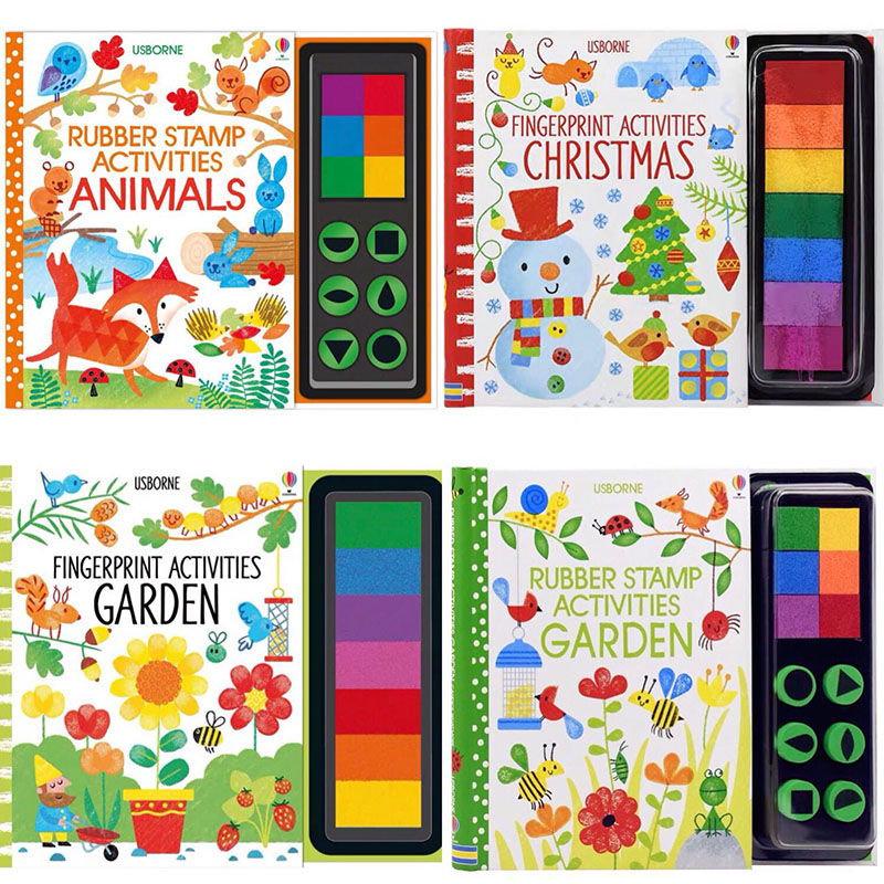 Children Fingerprinting Books with Rubber Stamps Ink Pad kids Activities Doodling Book Animal Garden Kindergarten DIY Craft Toy