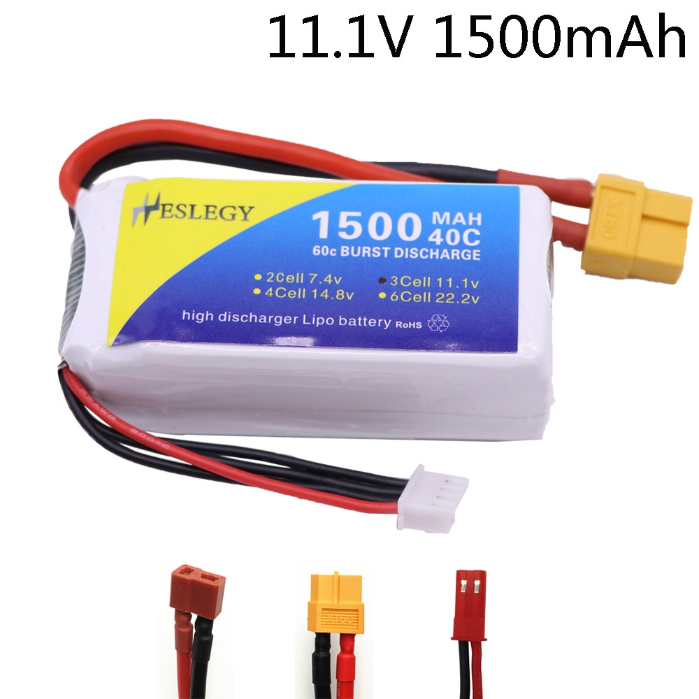 Batterie LiPo 11.1 V 1500mAh 3S T/XT60/JST, prise pour WLtoys V950 Rc, accessoire voiture hélicoptère avion 11.1 V