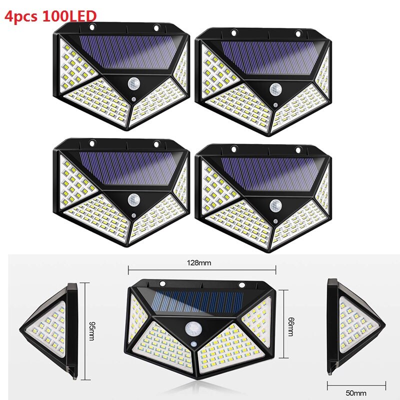100/208LED Solar Motion Sensor Wall Light Waterproof Yard Security Lamp 3 Modes 120 Degree Four-Sided Wall Lamp: 8
