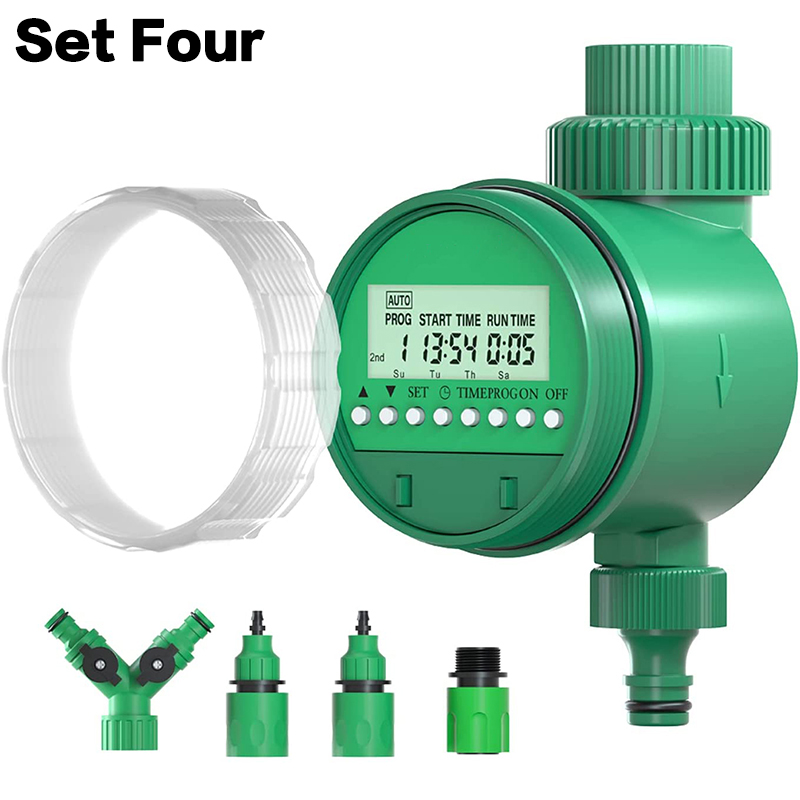 Automatic Electronic LCD Display Home Solenoid Valve Water Timer Garden Plant Watering Timer Irrigation Controller System: Set Four
