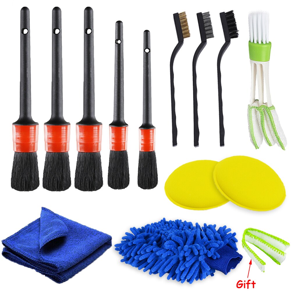 Juego de cepillos de limpieza para coche, herramientas de limpieza de polvo y suciedad, depurador eléctrico, taladro, cepillo para rejillas de aire de cuero: BLANCO