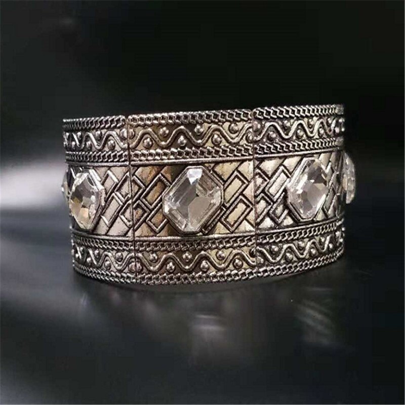 Charm Carving Patroon Goud Silevr Alloy Armbanden Armbanden Voor Vrouwen Mode Kristal Brede Verstelbare Armband Mannen Vintage Sieraden