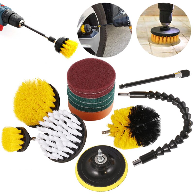 10/13Pcs Elektrische Boor Borstel Scrub Pads Kit Boor Borstel Bijlagen Set Tegel Scrubber Schuursponsjes Huishoudelijke Schoonmaakmiddelen tool