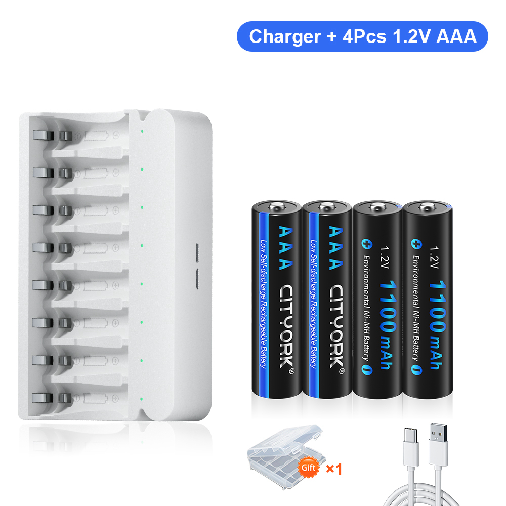 CITYORK 1,2 V AA AAA batería recargable NIMH NI-MH + 8 ranuras LED cargador rápido de batería inteligente para baterías NIMH AA AAA de 1,2 V: Champán