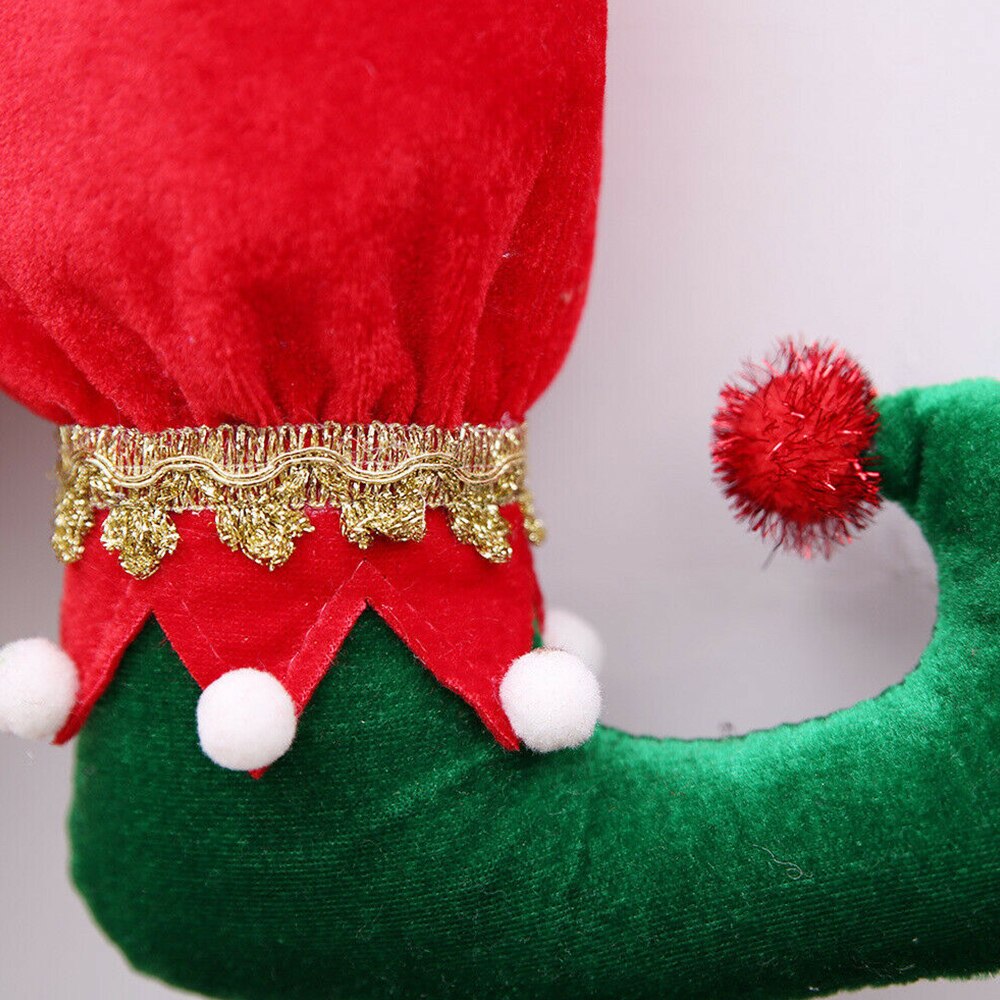 2PCS Elf Foot Christmas Tree Hanging Decor Bow Elf Boots Pendant Toy Atmosphere Layout For Year Party Xmas Ornament