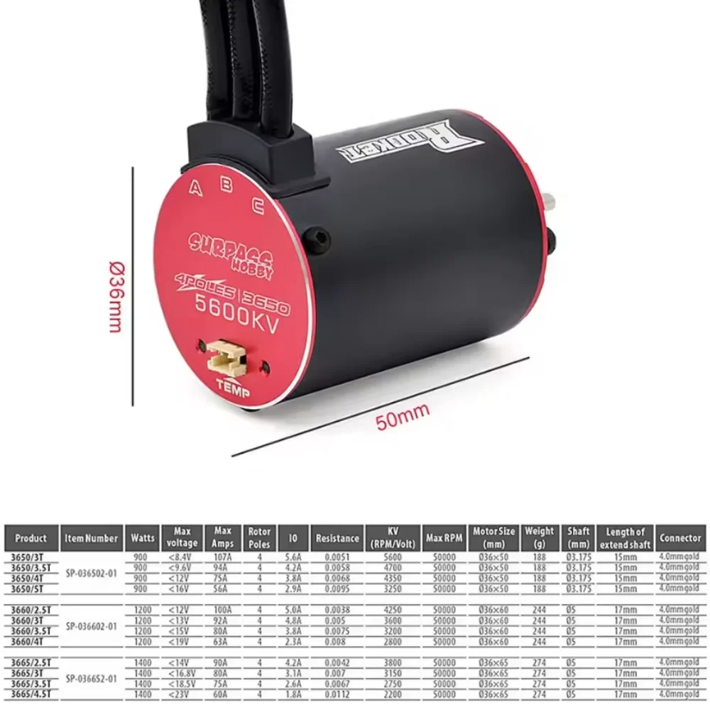Rocket V2 3650 3660 3665 3670 3674 Motor Supersonische Borstelloze Motor voor 1/8 1/10 RC Auto Afstandsbediening Speelgoed RC Gereedschap