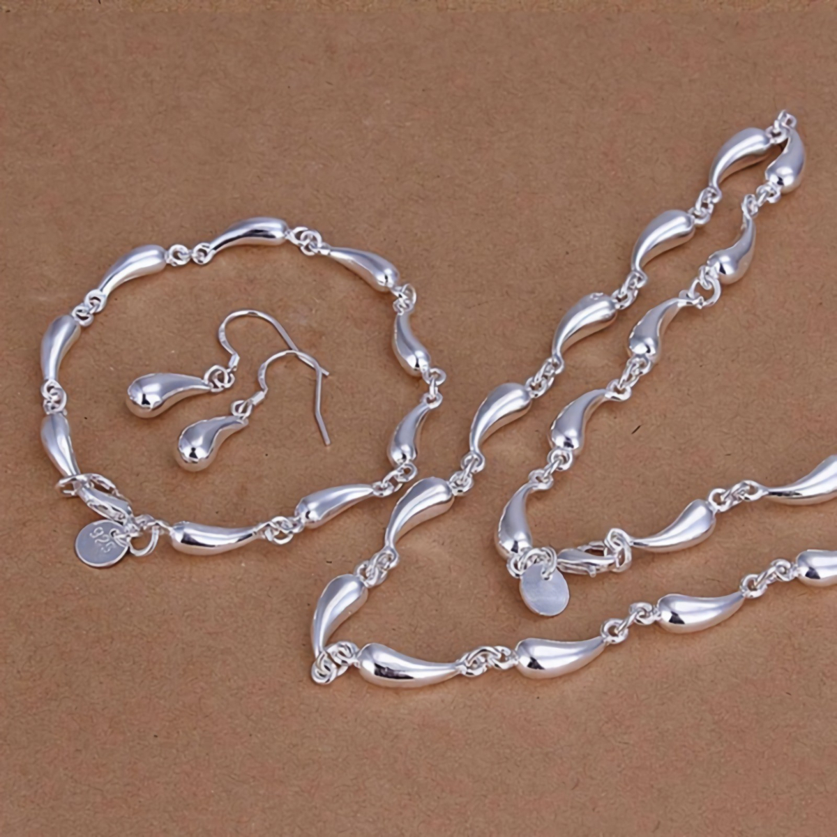 noble Plata de Ley 925 bonitas collares de gota de agua pendientes pulseras juegos de joyas para mujer accesorios de boda de
