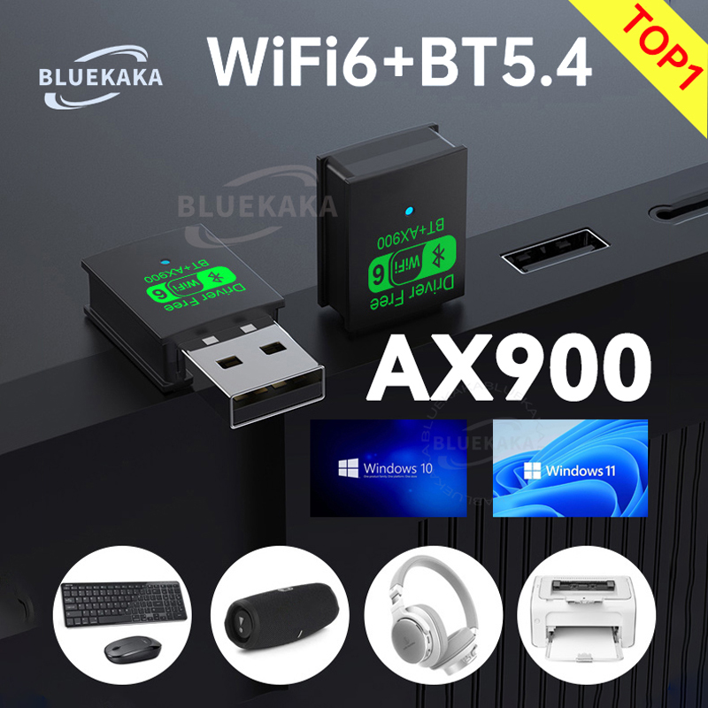 900Mbps USB Bluetooth 5.4 Adapter Draadloze Dongle Audio-ontvanger Zender Driver Gratis WiFi6 Voor PC/Laptop Win11/10 Dual Band Toetsenbord/Muis AX900