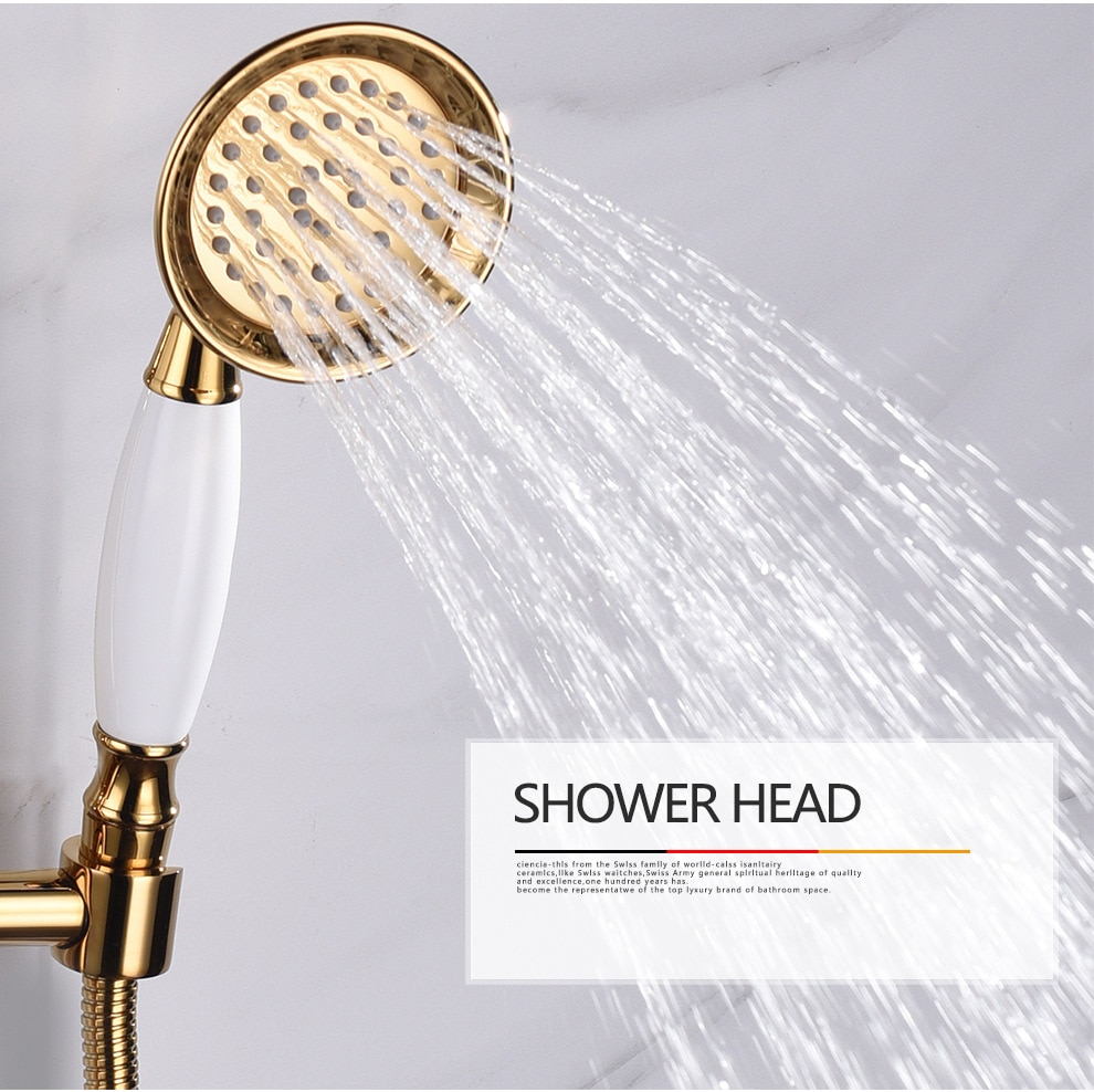 Gold handheld shower head brass bathroom water saving ABS support gold pluming hose