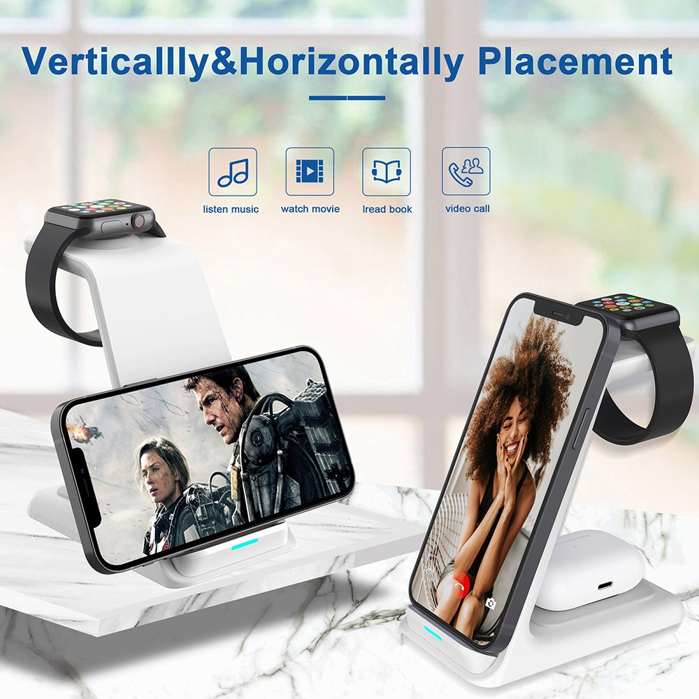 Qi Wireless Charger For iPhone 13 12 11 XS XR X 8 Charging Stand Holder Station for Airpods Pro iWatch 7 Induction Fast Chargers