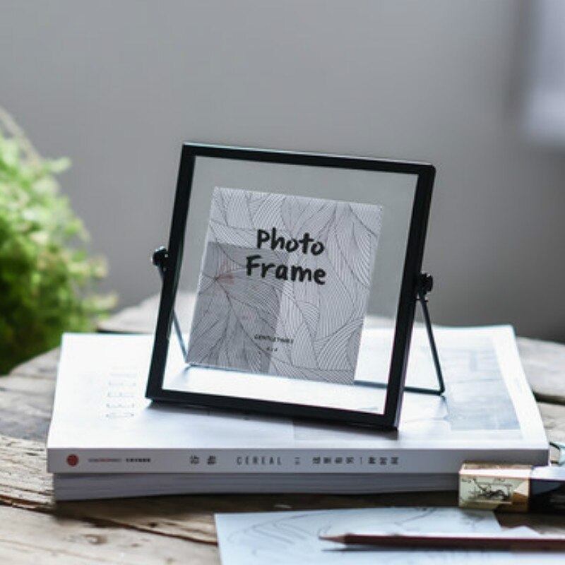 Scandinavische fotolijst in bureaubladopstellingen, geometrische metalen glazen lijst, ijzeren kunstfotodecoratiebeugel