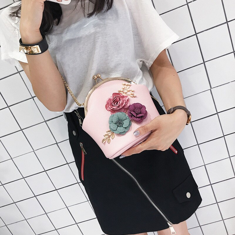 Beibaobao summer women bags panelled three-dimensional flower shell bag pearl chain shoulder bag: pink women bag