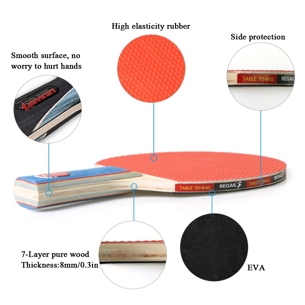 Pingpongbatjes, tafeltennisbatjes, 2 pingpongbats, lange steel, pingpongracketset, trainingsaccessoires